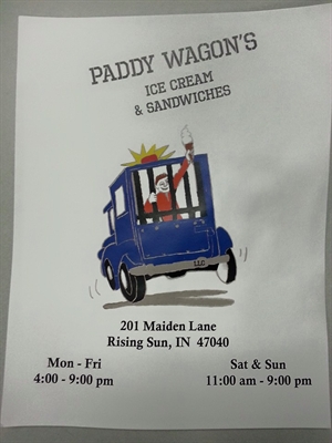 ICE CREAM AND OTHER TREATS AVAILABLE AT PADDY WAGON’S ON THE RIVER IN RISING SUN